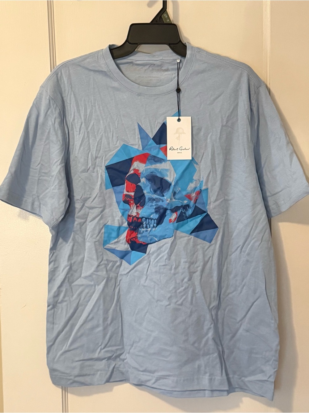 Robert Graham Light Blue Short Sleeve Tee with Blue and Red Geometric Skull